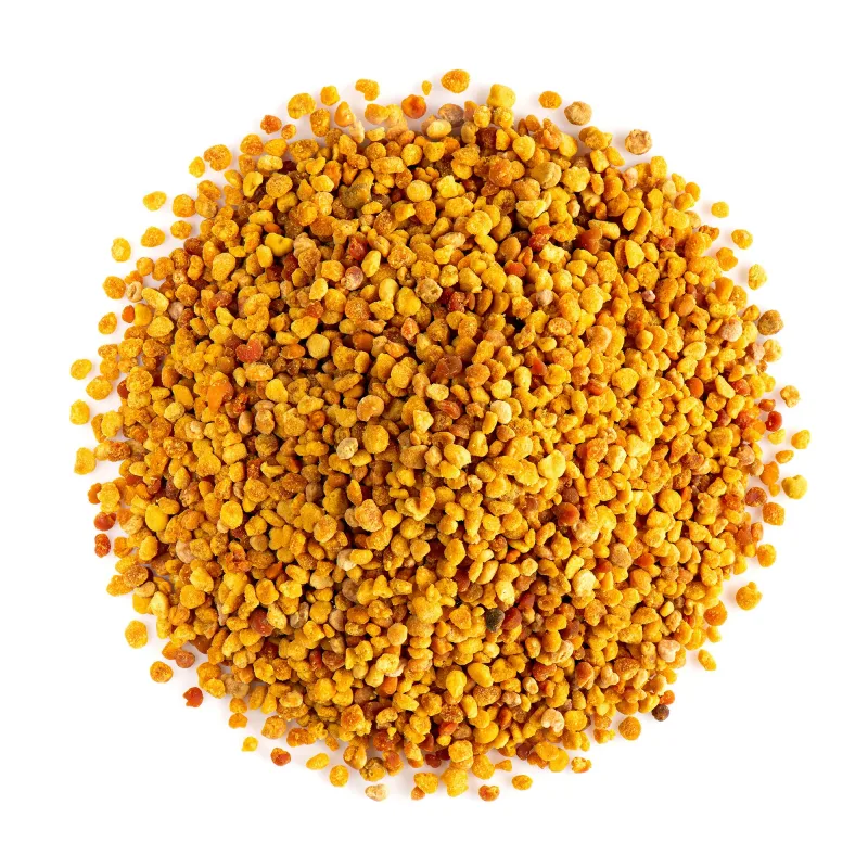 Bee pollen colorful golden granules spread out